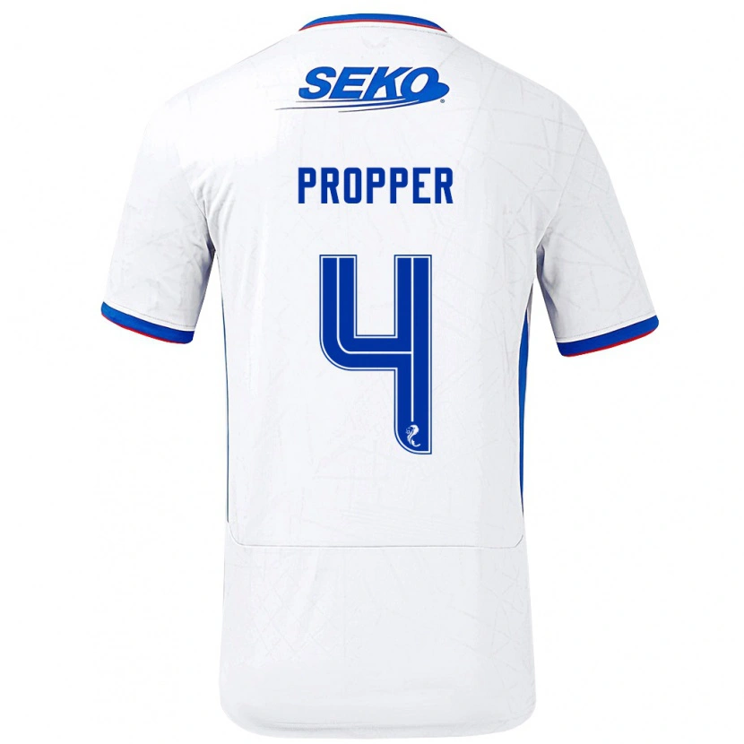 Danxen Niño Camiseta Robin Pröpper #4 Blanco Azul 2ª Equipación 2024/25 La Camisa