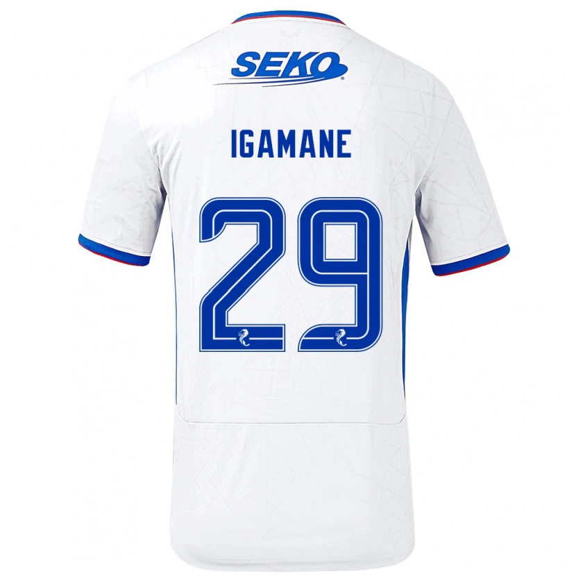 Danxen Niño Camiseta Hamza Igamane #29 Blanco Azul 2ª Equipación 2024/25 La Camisa