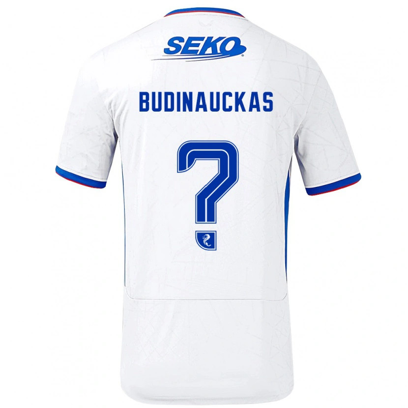 Danxen Niño Camiseta Lewis Budinauckas #0 Blanco Azul 2ª Equipación 2024/25 La Camisa