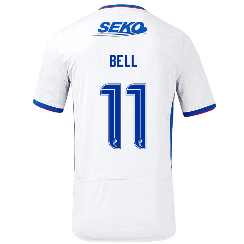 Danxen Niño Camiseta Megan Bell #11 Blanco Azul 2ª Equipación 2024/25 La Camisa