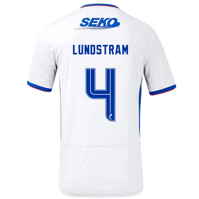 Danxen Niño Camiseta John Lundstram #4 Blanco Azul 2ª Equipación 2024/25 La Camisa