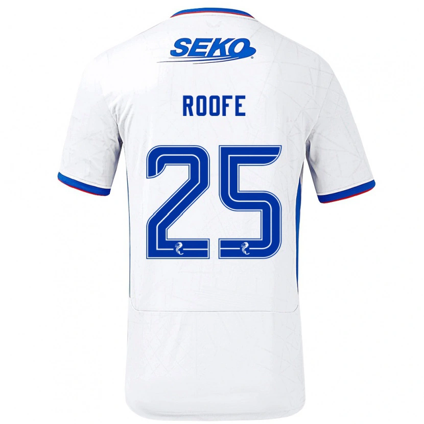 Danxen Niño Camiseta Kemar Roofe #25 Blanco Azul 2ª Equipación 2024/25 La Camisa