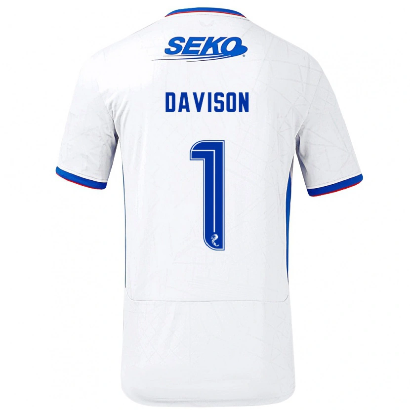 Danxen Niño Camiseta Hannah Davison #1 Blanco Azul 2ª Equipación 2024/25 La Camisa