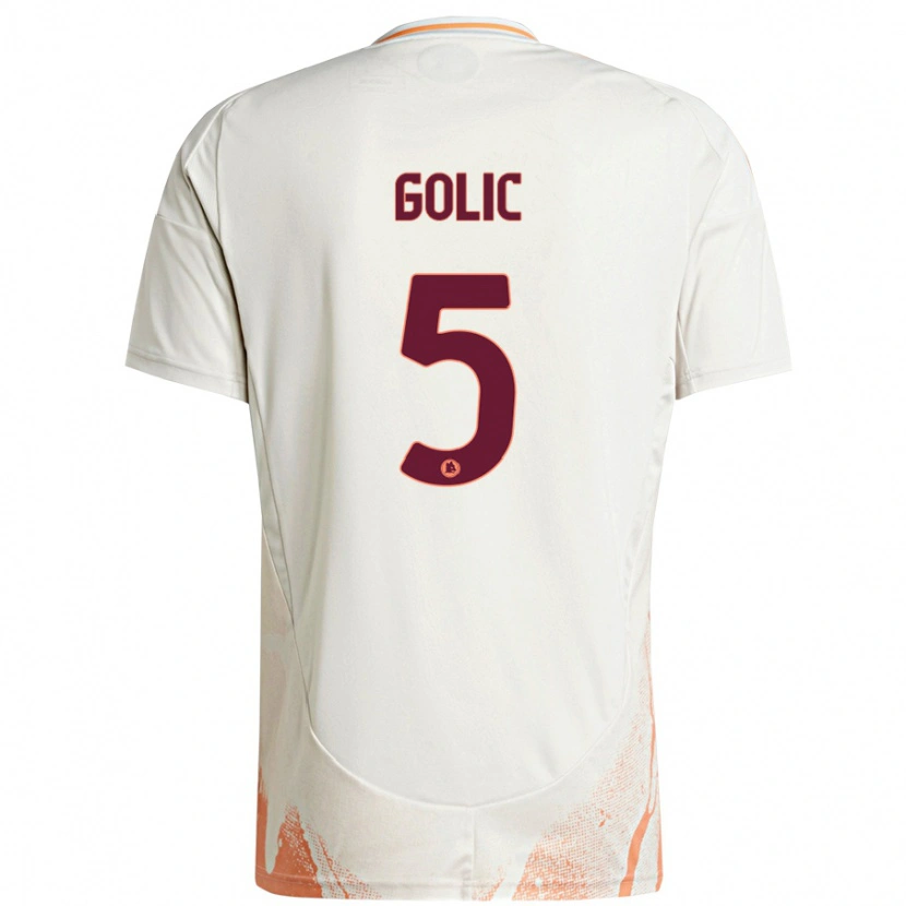 Danxen Niño Camiseta Lovro Golic #5 Crema Blanco Naranja 2ª Equipación 2024/25 La Camisa