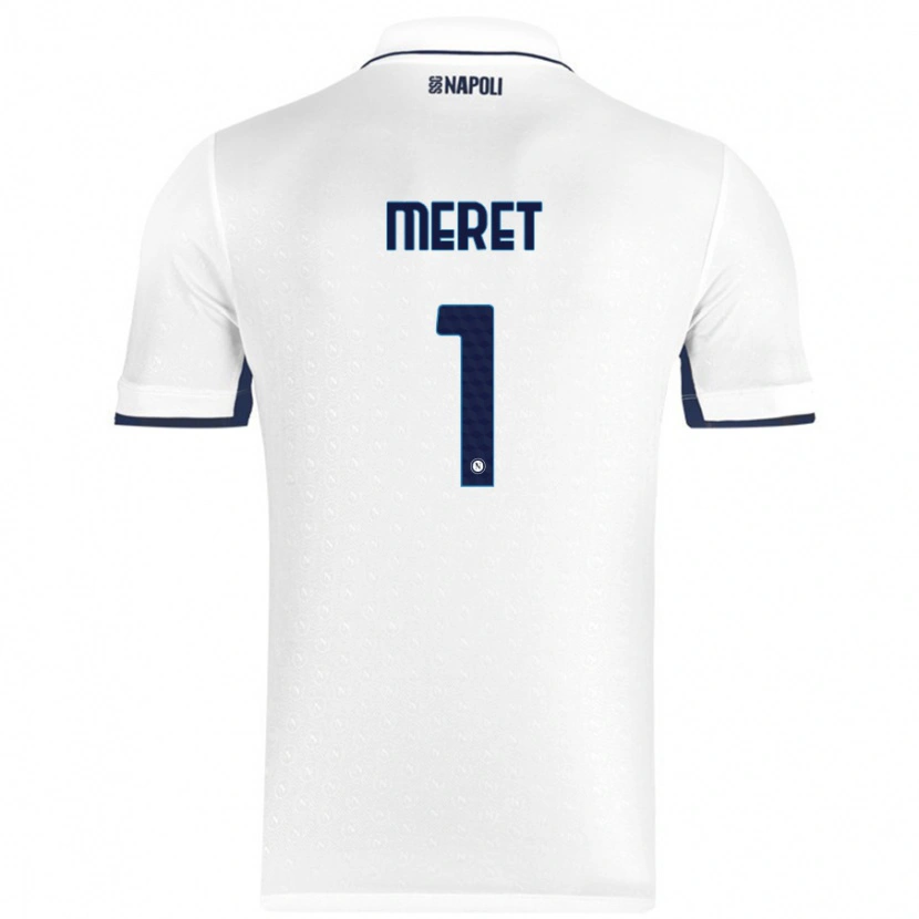 Danxen Niño Camiseta Alex Meret #1 Blanco Azul Real 2ª Equipación 2024/25 La Camisa