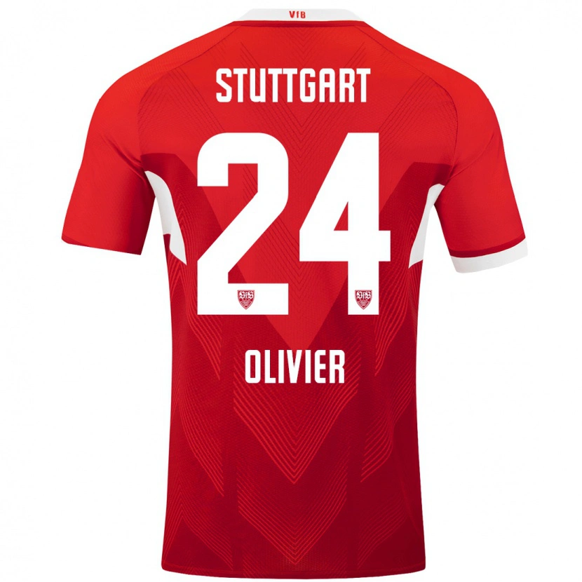 Danxen Niño Camiseta Christopher Olivier #24 Rojo Blanco 2ª Equipación 2024/25 La Camisa