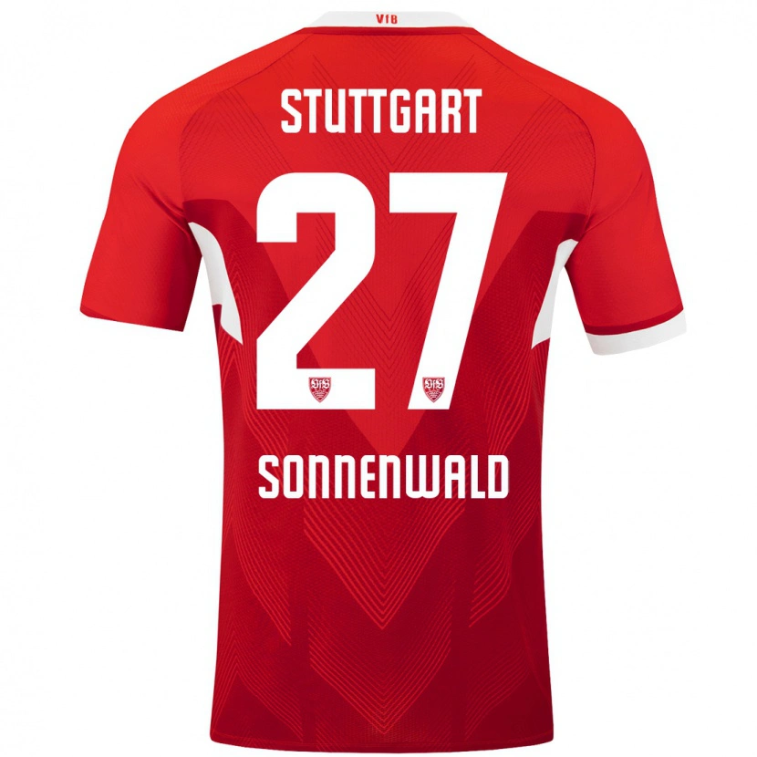 Danxen Niño Camiseta Lukas Sonnenwald #27 Rojo Blanco 2ª Equipación 2024/25 La Camisa