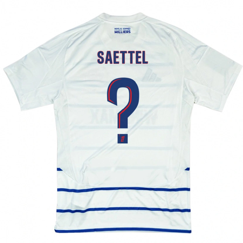 Danxen Niño Camiseta Tom Saettel #0 Blanco Azul 2ª Equipación 2024/25 La Camisa