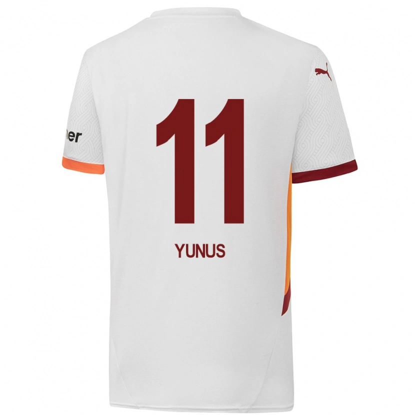 Danxen Niño Camiseta Yunus Akgün #11 Blanco Amarillo Rojo 2ª Equipación 2024/25 La Camisa