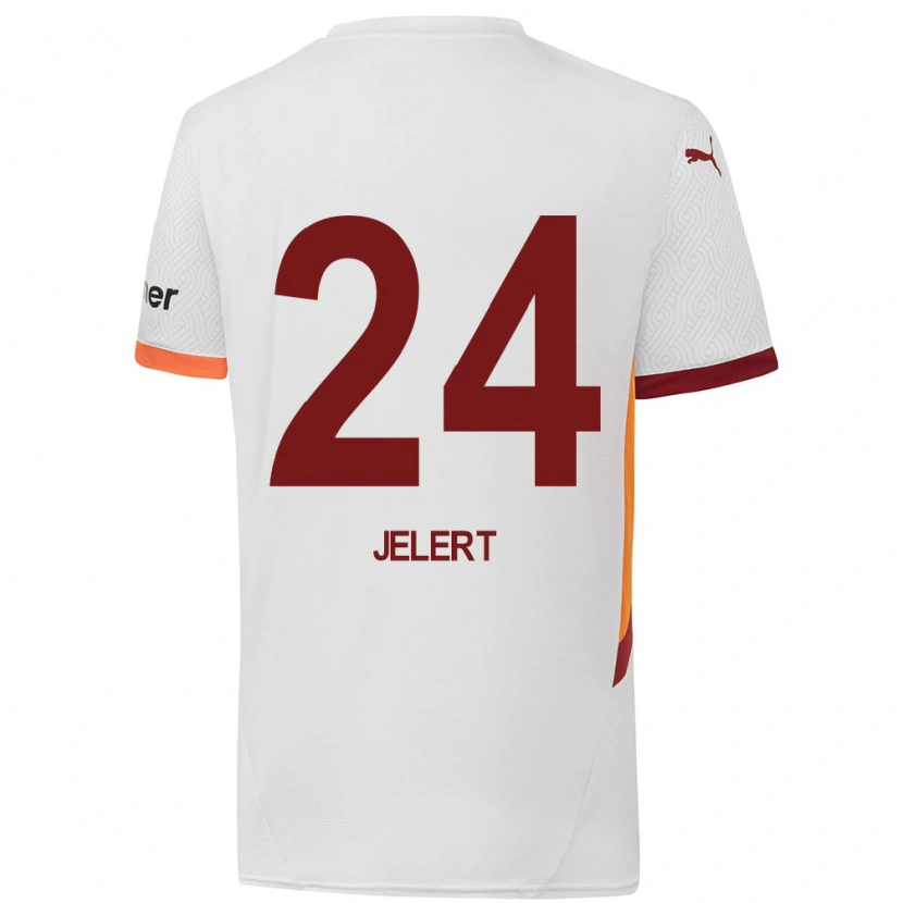 Danxen Niño Camiseta Elias Jelert #24 Blanco Amarillo Rojo 2ª Equipación 2024/25 La Camisa