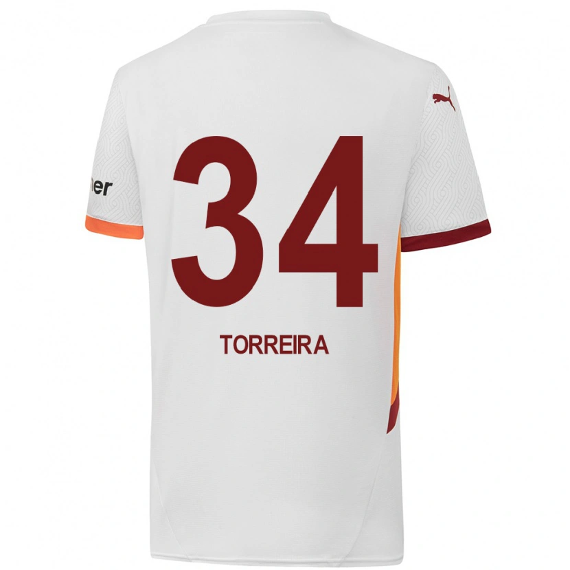 Danxen Niño Camiseta Lucas Torreira #34 Blanco Amarillo Rojo 2ª Equipación 2024/25 La Camisa