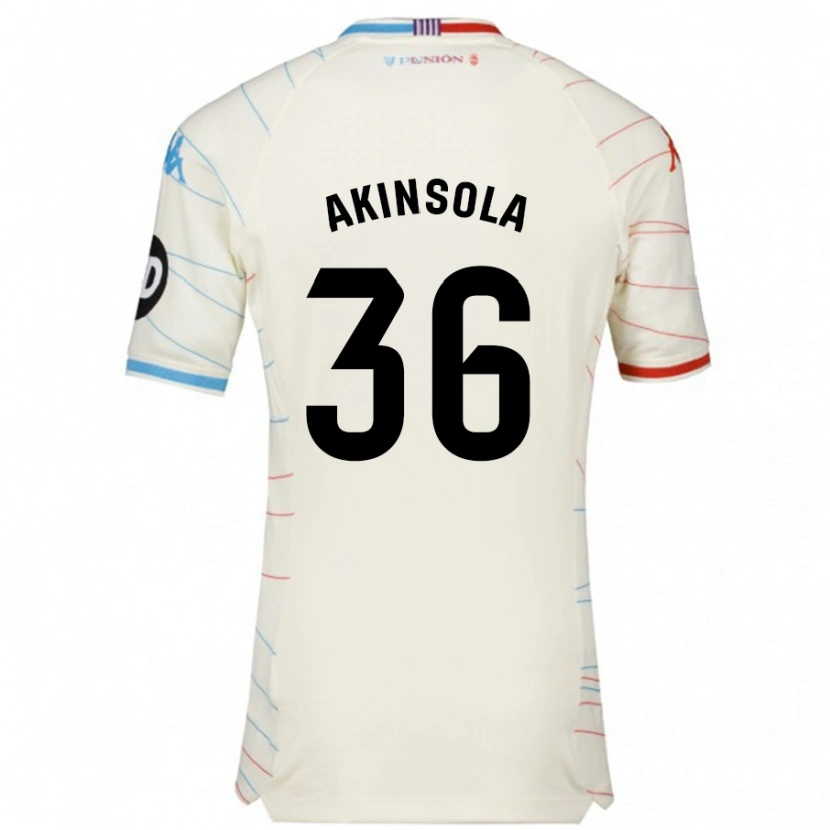 Danxen Niño Camiseta Tunde Akinsola #36 Blanco Rojo Azul 2ª Equipación 2024/25 La Camisa