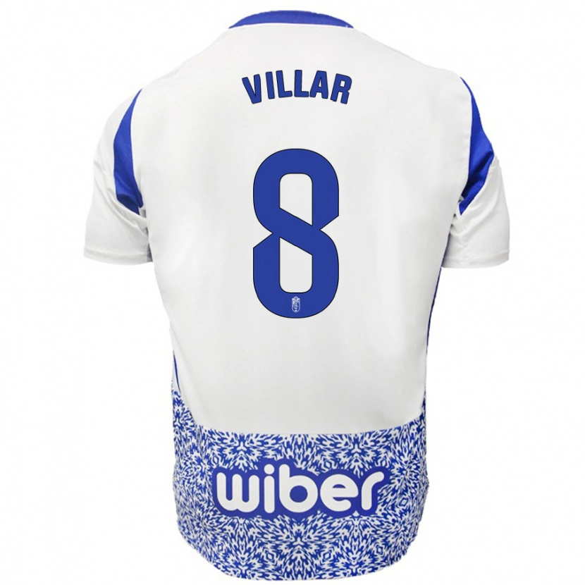 Danxen Niño Camiseta Gonzalo Villar #8 Blanco Azul 2ª Equipación 2024/25 La Camisa