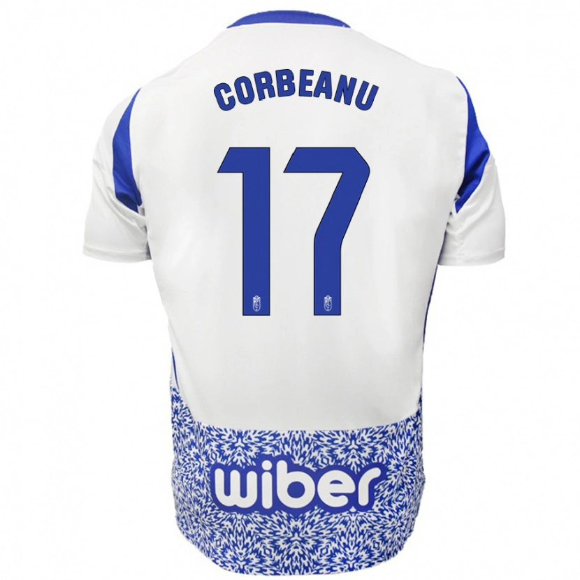 Danxen Niño Camiseta Theo Corbeanu #17 Blanco Azul 2ª Equipación 2024/25 La Camisa