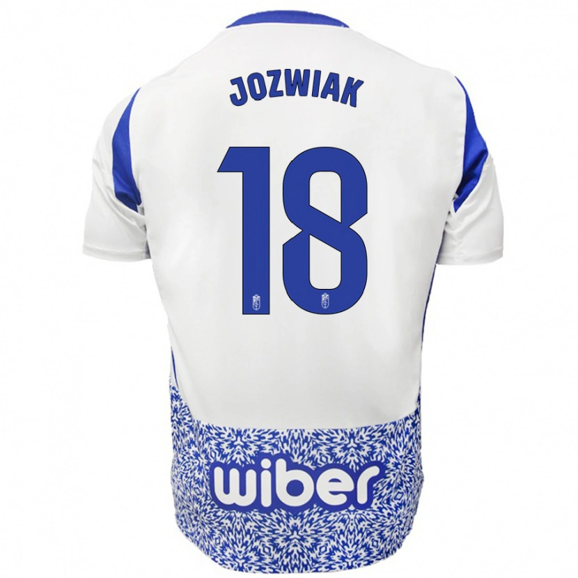 Danxen Niño Camiseta Kamil Jóźwiak #18 Blanco Azul 2ª Equipación 2024/25 La Camisa