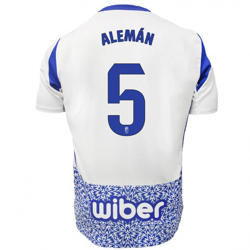 Danxen Niño Camiseta Carlos Alemán #5 Blanco Azul 2ª Equipación 2024/25 La Camisa