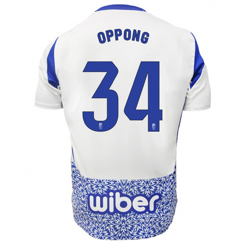 Danxen Niño Camiseta Oscar Naasei Oppong #34 Blanco Azul 2ª Equipación 2024/25 La Camisa