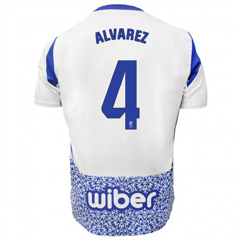 Danxen Niño Camiseta Isabel Álvarez #4 Blanco Azul 2ª Equipación 2024/25 La Camisa