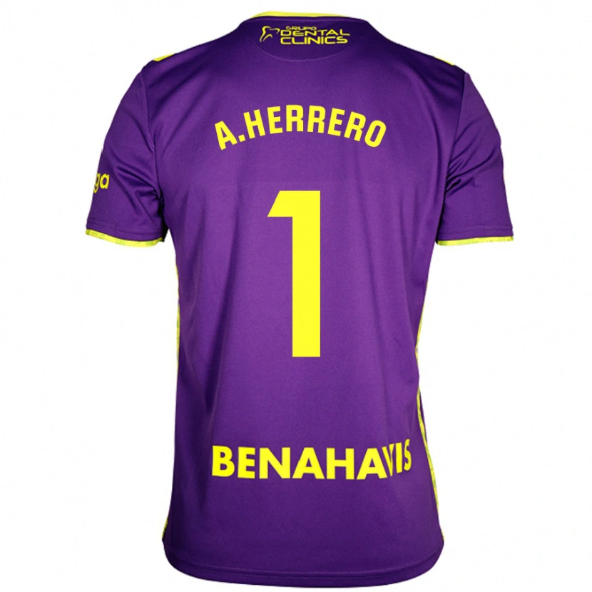 Danxen Niño Camiseta Alfonso Herrero #1 Púrpura Amarillo 2ª Equipación 2024/25 La Camisa