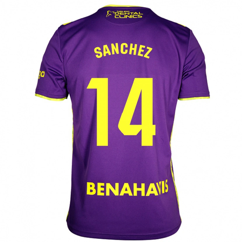 Danxen Niño Camiseta Rubén Sánchez #14 Púrpura Amarillo 2ª Equipación 2024/25 La Camisa