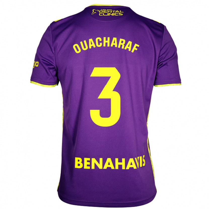 Danxen Niño Camiseta Bilal Ouacharaf #3 Púrpura Amarillo 2ª Equipación 2024/25 La Camisa