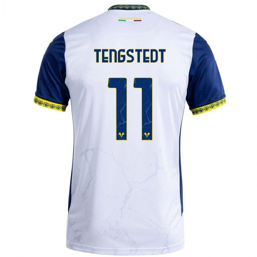 Danxen Niño Camiseta Casper Tengstedt #11 Blanco Azul 2ª Equipación 2024/25 La Camisa