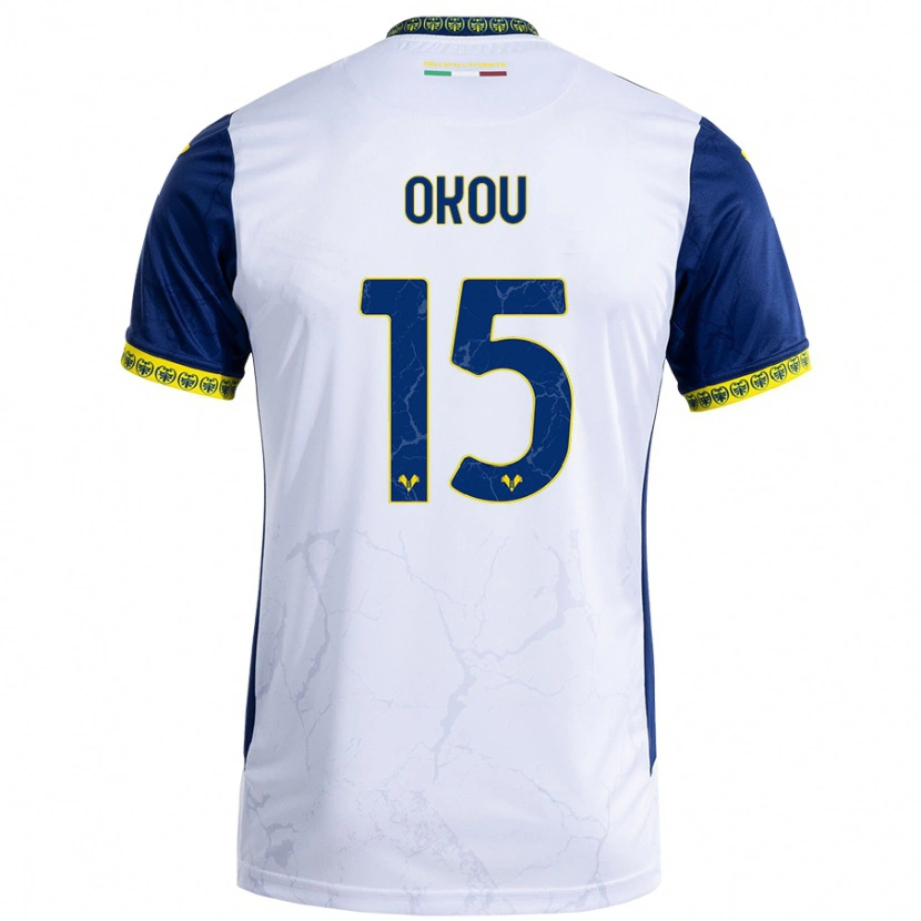 Danxen Niño Camiseta Yllan Okou #15 Blanco Azul 2ª Equipación 2024/25 La Camisa