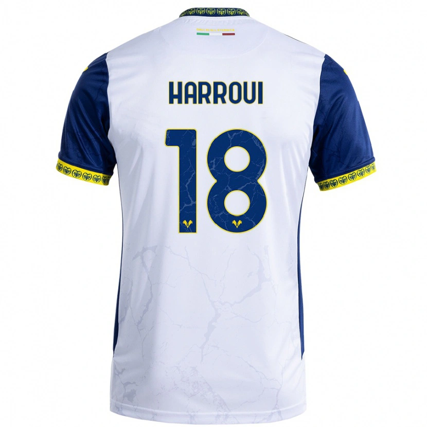 Danxen Niño Camiseta Abdou Harroui #18 Blanco Azul 2ª Equipación 2024/25 La Camisa