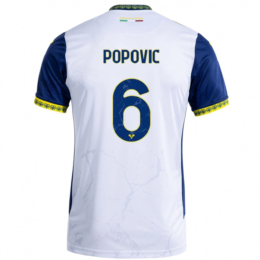 Danxen Niño Camiseta Andrej Popovic #6 Blanco Azul 2ª Equipación 2024/25 La Camisa