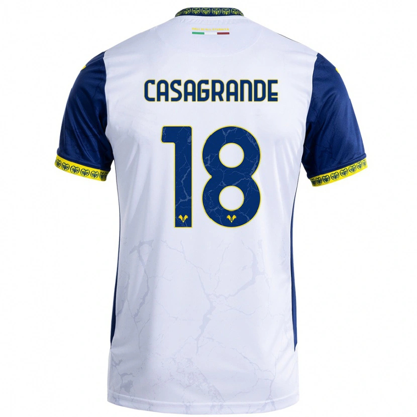 Danxen Niño Camiseta Davide Casagrande #18 Blanco Azul 2ª Equipación 2024/25 La Camisa