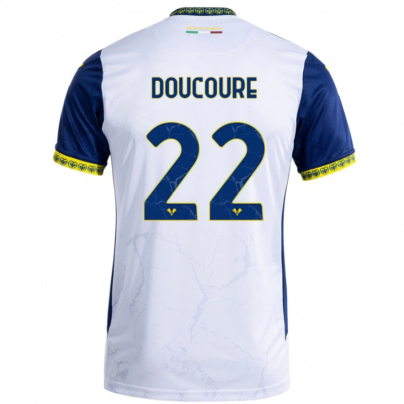 Danxen Niño Camiseta Mamedi Doucouré #22 Blanco Azul 2ª Equipación 2024/25 La Camisa