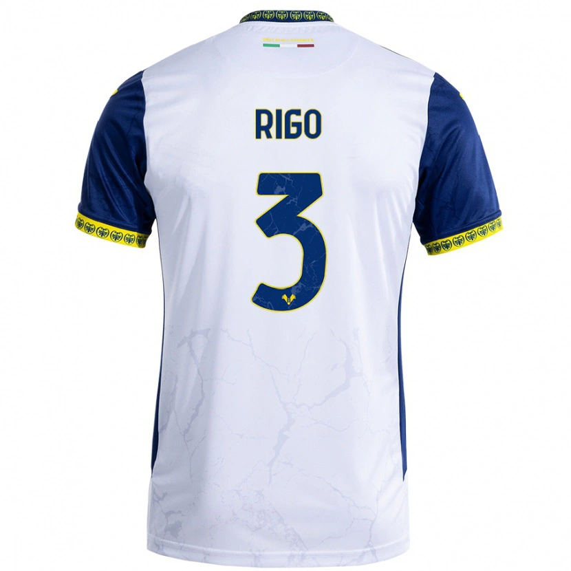 Danxen Niño Camiseta Mattia Rigo #3 Blanco Azul 2ª Equipación 2024/25 La Camisa