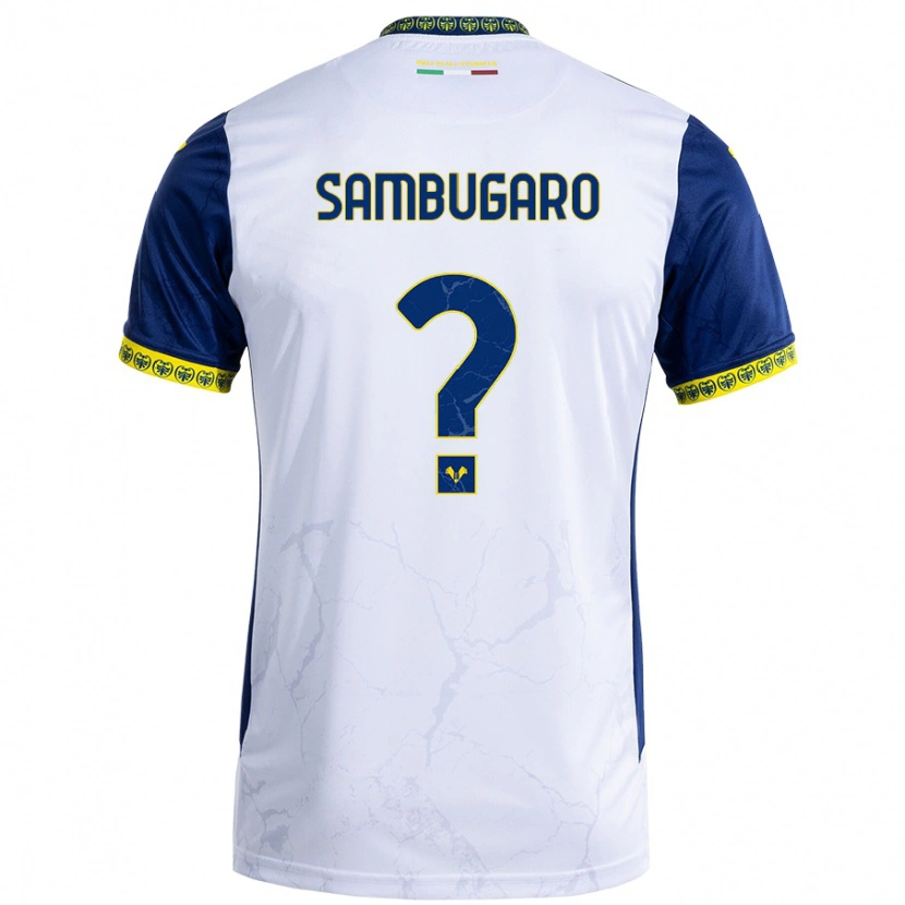 Danxen Niño Camiseta Mattia Sambugaro #0 Blanco Azul 2ª Equipación 2024/25 La Camisa