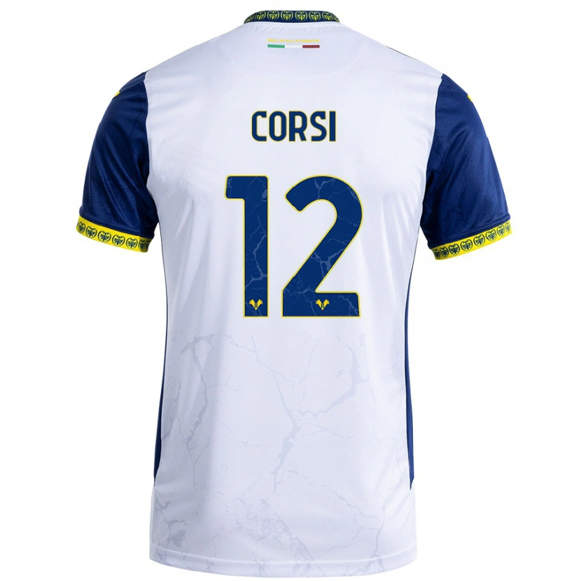 Danxen Niño Camiseta Sara Corsi #12 Blanco Azul 2ª Equipación 2024/25 La Camisa