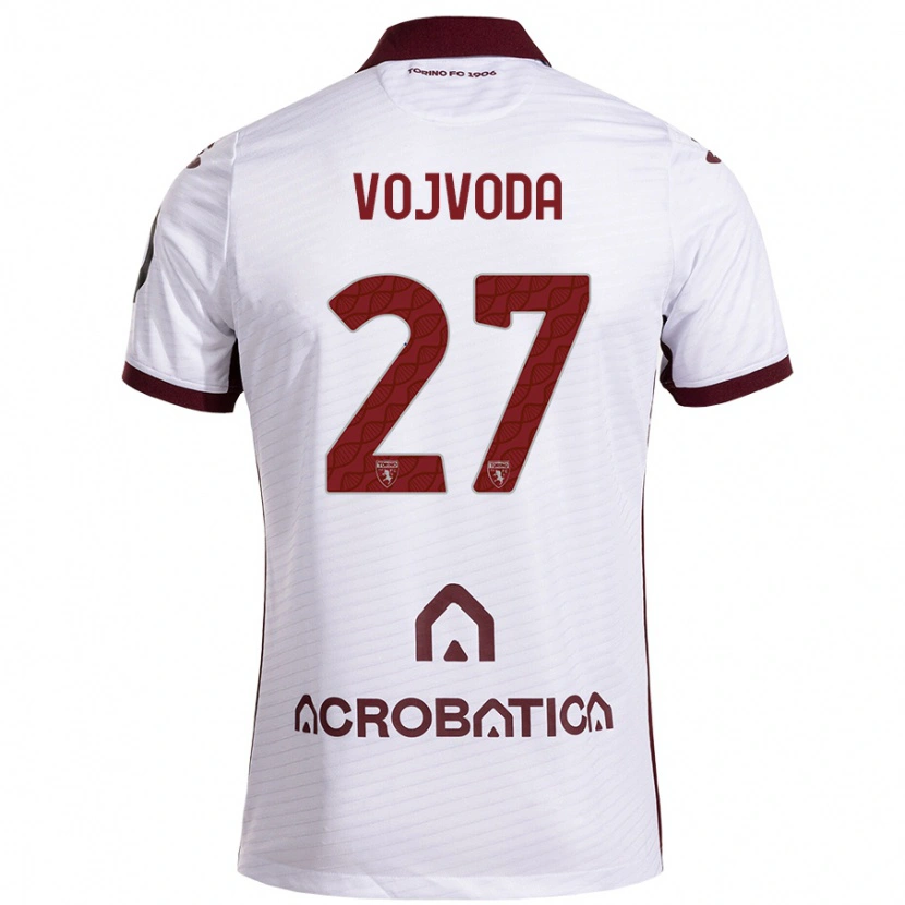 Danxen Niño Camiseta Mërgim Vojvoda #27 Blanco Granate 2ª Equipación 2024/25 La Camisa