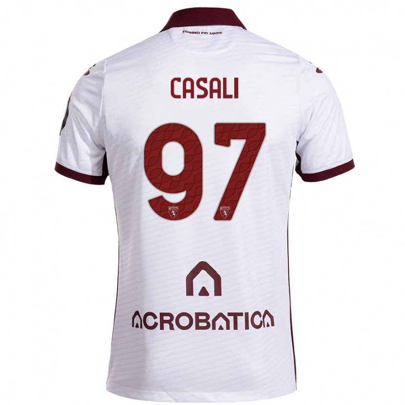 Danxen Niño Camiseta Michele Casali #97 Blanco Granate 2ª Equipación 2024/25 La Camisa