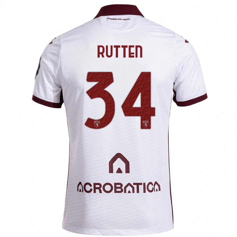 Danxen Niño Camiseta Jill Rutten #34 Blanco Granate 2ª Equipación 2024/25 La Camisa