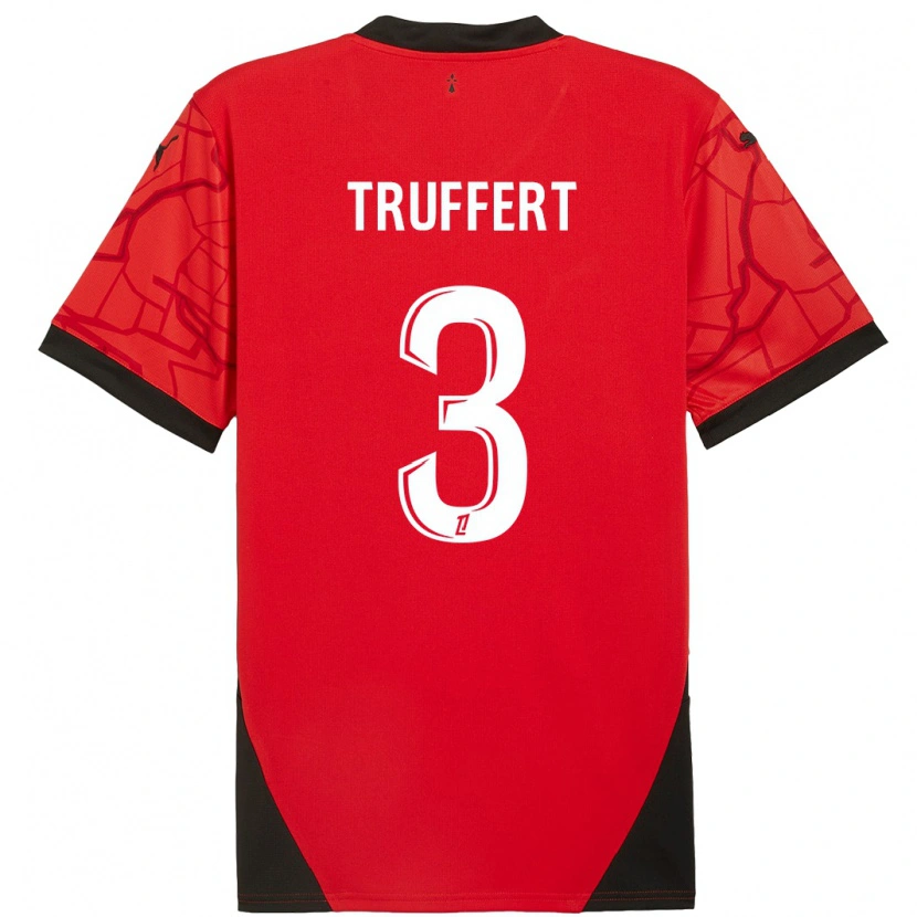 Danxen Hombre Camiseta Adrien Truffert #3 Rojo Negro 1ª Equipación 2024/25 La Camisa