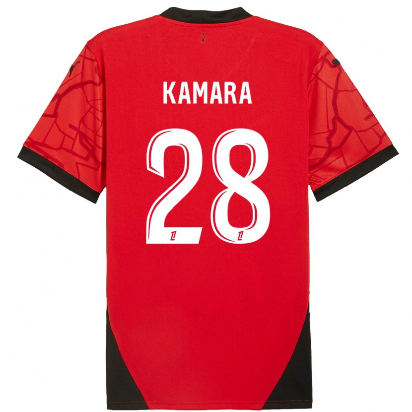 Danxen Hombre Camiseta Glen Kamara #28 Rojo Negro 1ª Equipación 2024/25 La Camisa