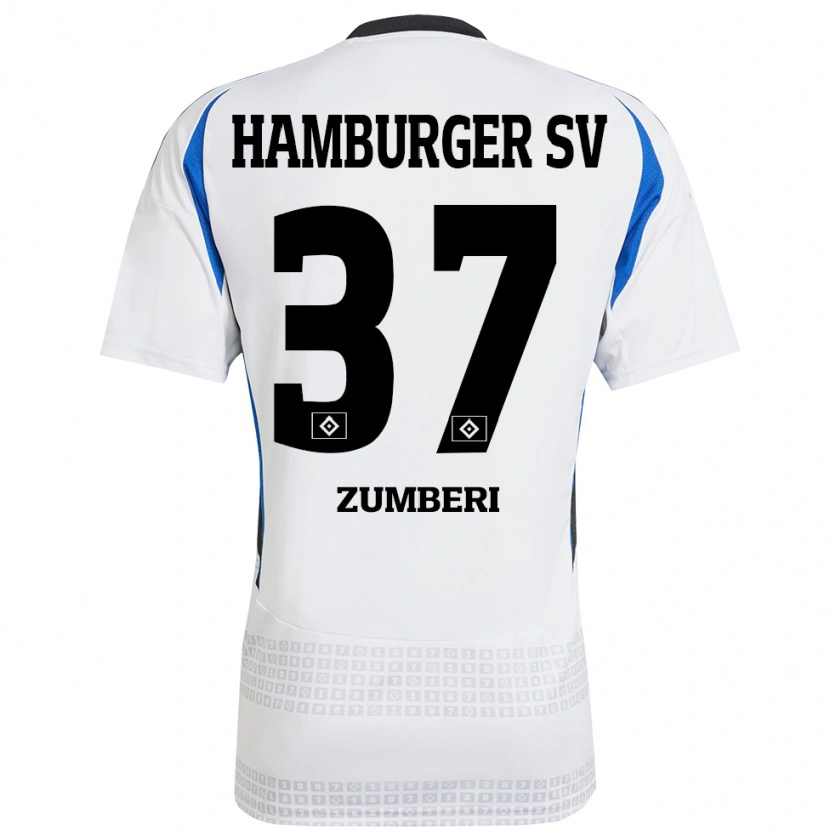 Danxen Hombre Camiseta Valon Zumberi #37 Blanco Azul 1ª Equipación 2024/25 La Camisa