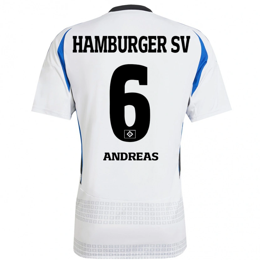 Danxen Hombre Camiseta Noah Andreas #6 Blanco Azul 1ª Equipación 2024/25 La Camisa