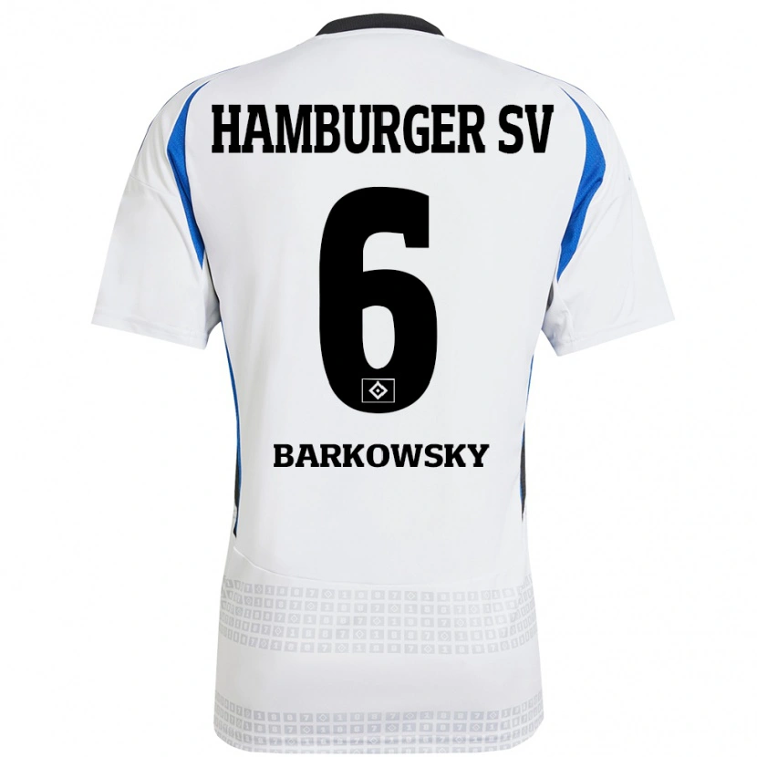 Danxen Hombre Camiseta Finn Barkowsky #6 Blanco Azul 1ª Equipación 2024/25 La Camisa