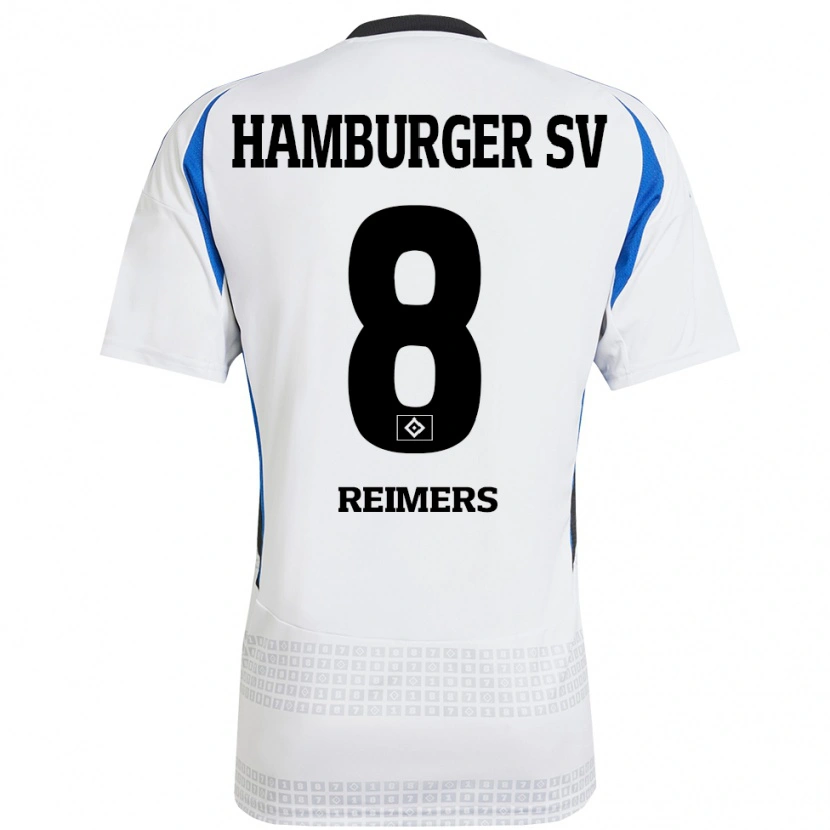 Danxen Hombre Camiseta Moritz Reimers #8 Blanco Azul 1ª Equipación 2024/25 La Camisa