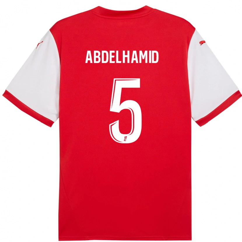 Danxen Hombre Camiseta Yunis Abdelhamid #5 Rojo Blanco 1ª Equipación 2024/25 La Camisa