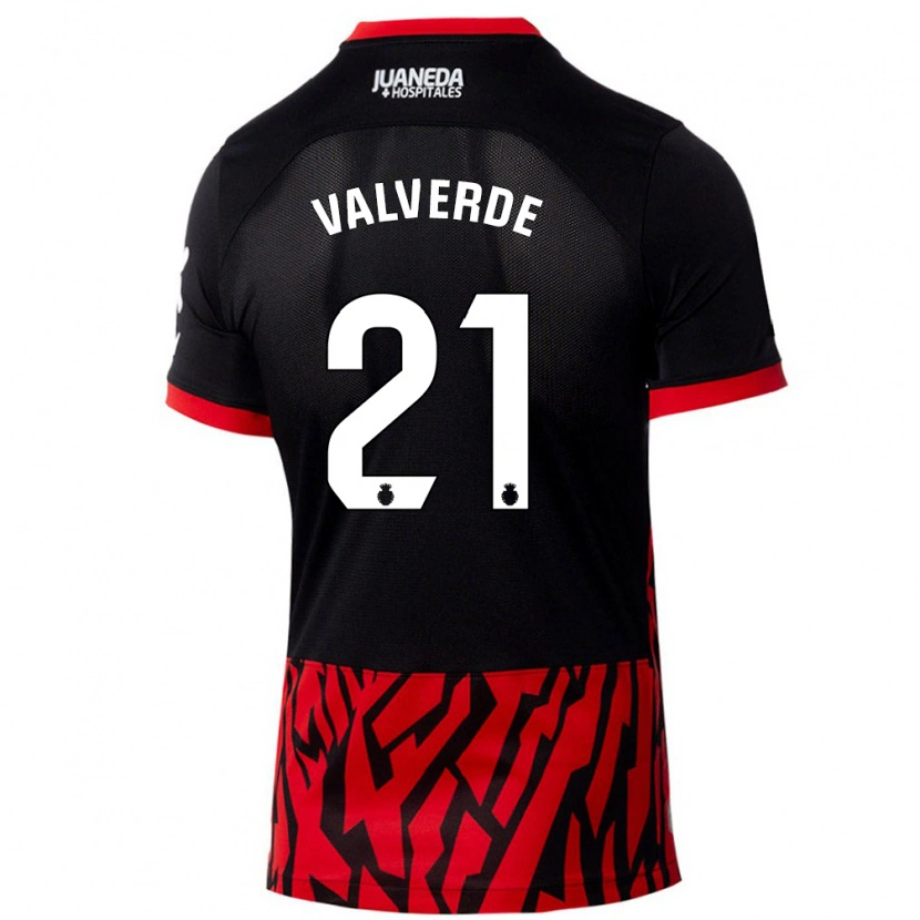 Danxen Hombre Camiseta David Valverde #21 Negro Rojo 1ª Equipación 2024/25 La Camisa