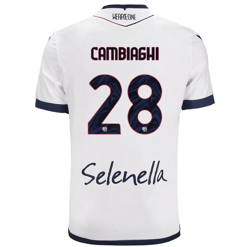 Danxen Hombre Camiseta Nicolò Cambiaghi #28 Blanco Azul Real 2ª Equipación 2024/25 La Camisa