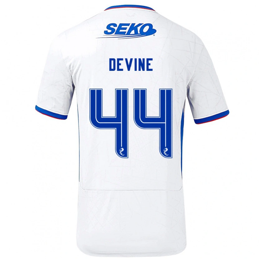 Danxen Hombre Camiseta Adam Devine #44 Blanco Azul 2ª Equipación 2024/25 La Camisa