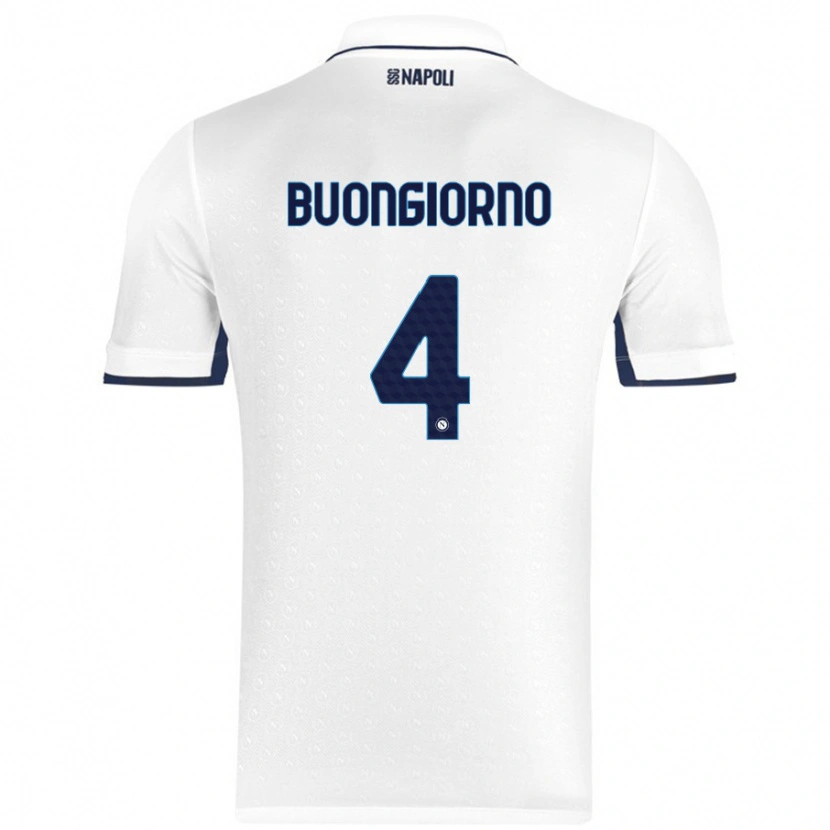 Danxen Hombre Camiseta Alessandro Buongiorno #4 Blanco Azul Real 2ª Equipación 2024/25 La Camisa