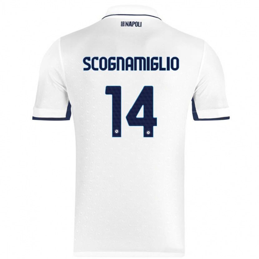 Danxen Hombre Camiseta Fabio Scognamiglio #14 Blanco Azul Real 2ª Equipación 2024/25 La Camisa