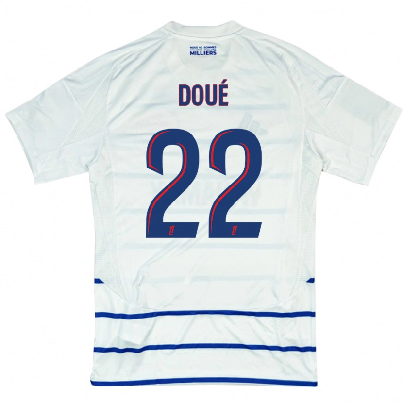 Danxen Hombre Camiseta Guéla Doué #22 Blanco Azul 2ª Equipación 2024/25 La Camisa